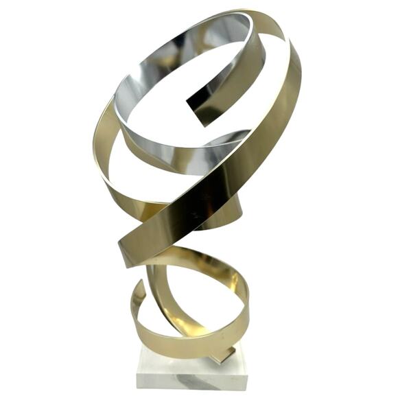 Dan Murphy 1989 Signed Two Tone Aluminum Ribbon Sculpture Lucite Base Abstract - Picture 12 of 14